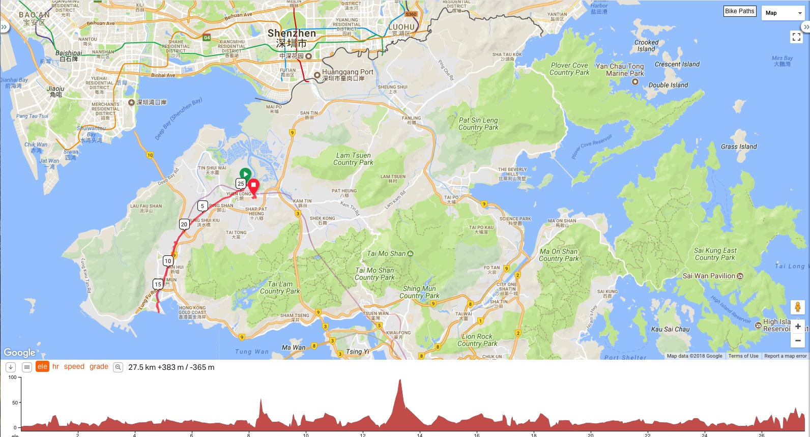 Cycling Route from Yuen Long to Tuen Mun (Total distance - 25 Km)