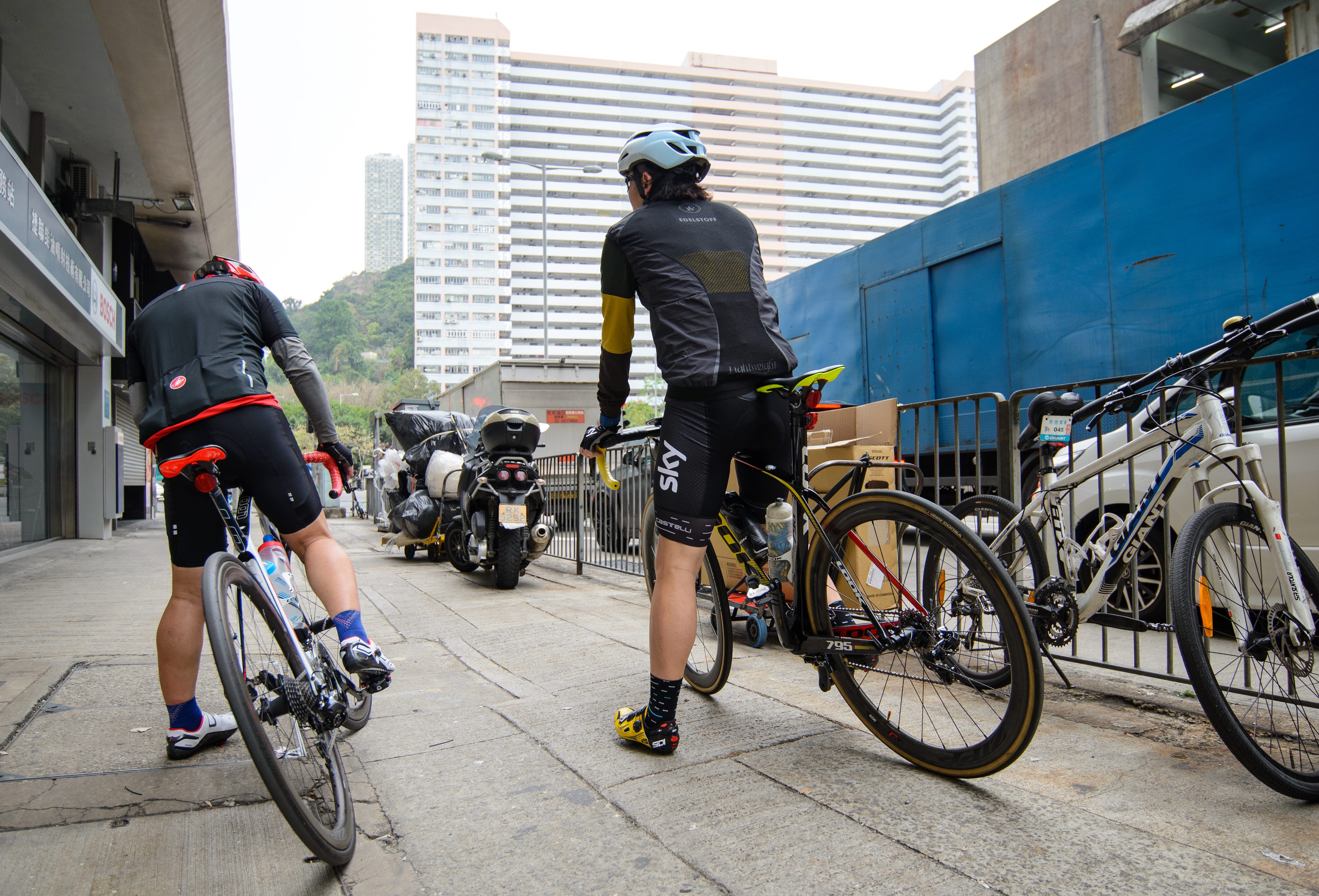 My cycling buddies readied for their regular ride