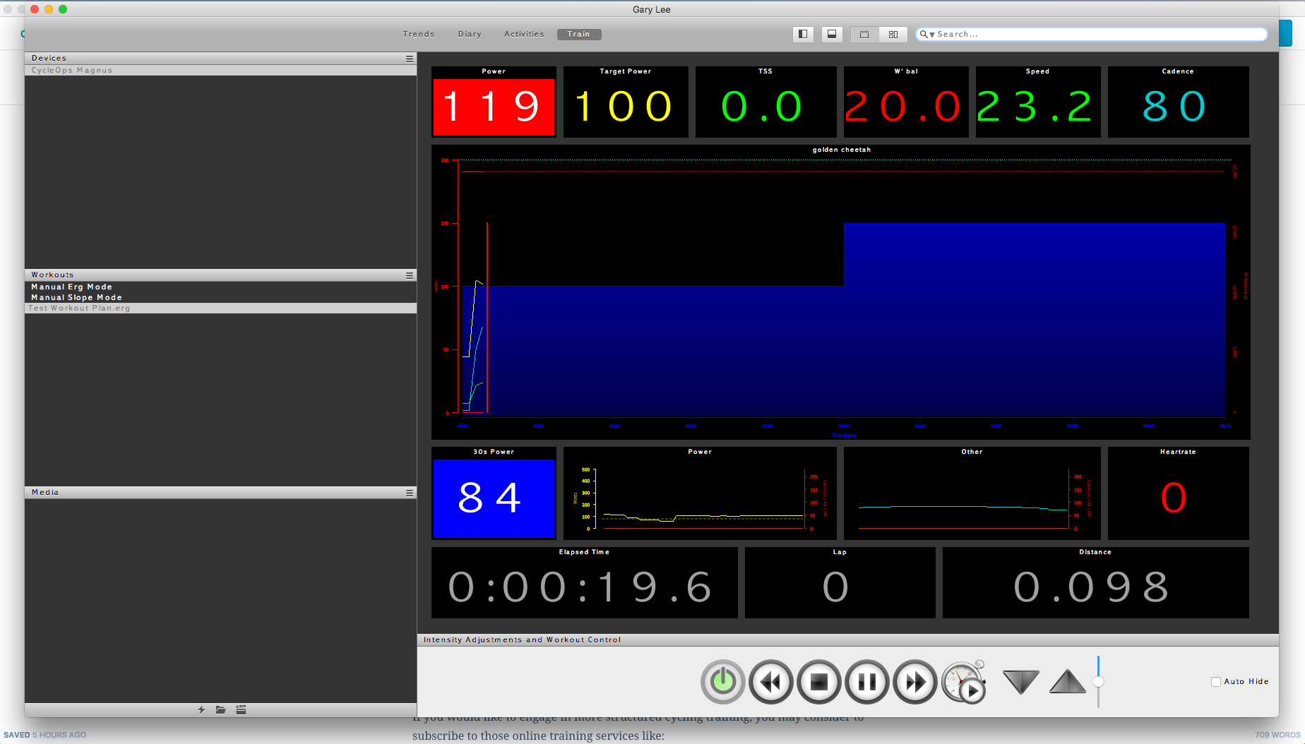 Golden Cheetah - Personalised Training - Session #1