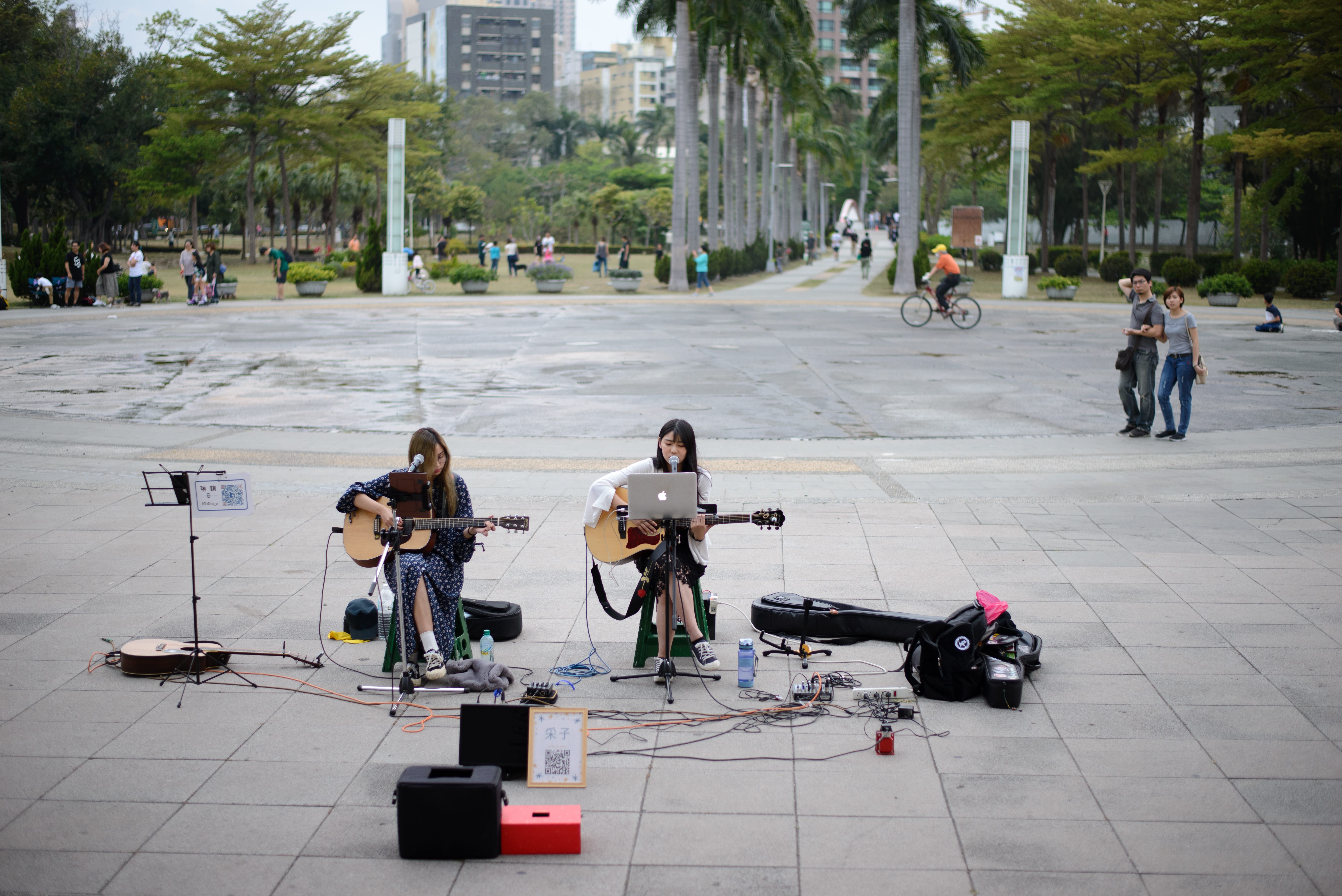 Busking outside the Central Station, MRT, Kaohsiung