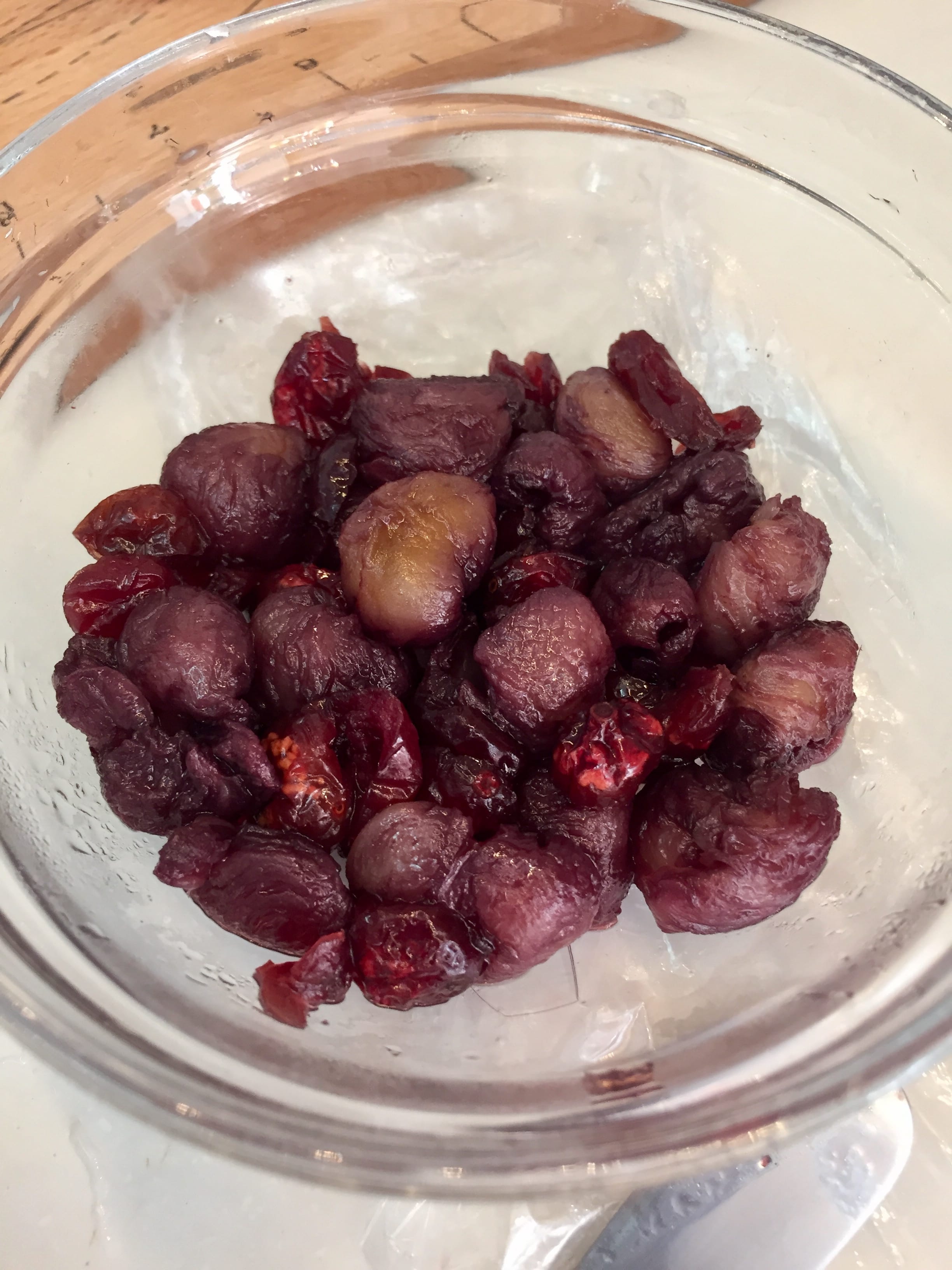 Longan and cranberry soaked in red wine for two days