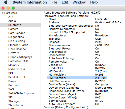 Supported Bluetooth Version in my mid-2011 iMac