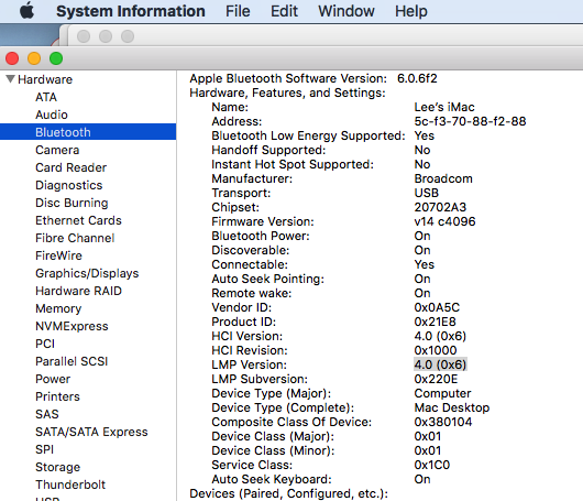 Active Bluetooth version after switching to BTLE dongle