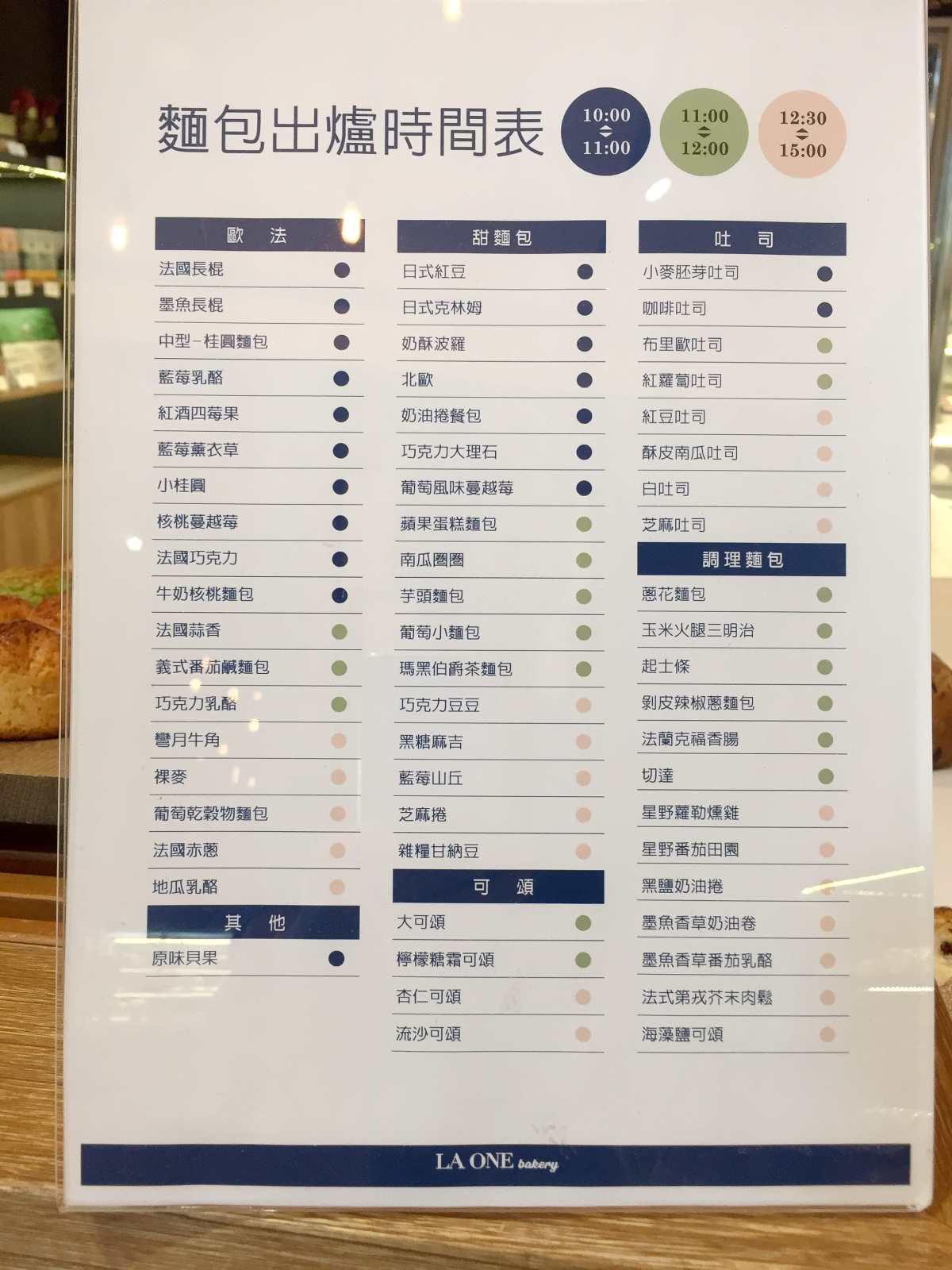 Daily schedule for fresh breads