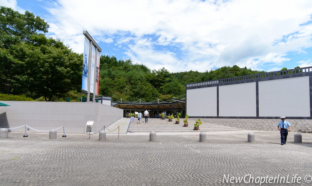 Across the bus stop to the Miho Museum reception pavilion