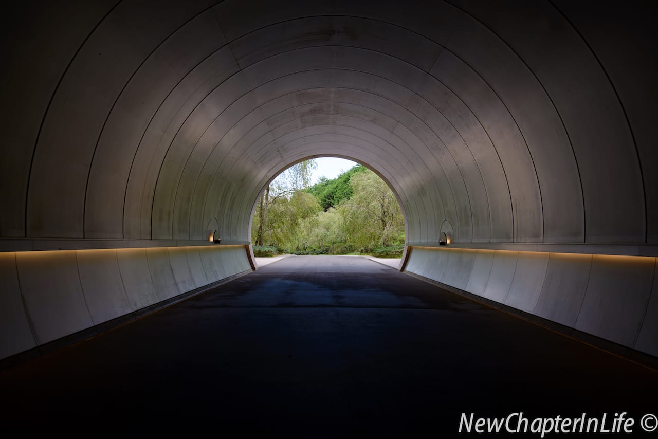 Looking back from the metallic tunnel