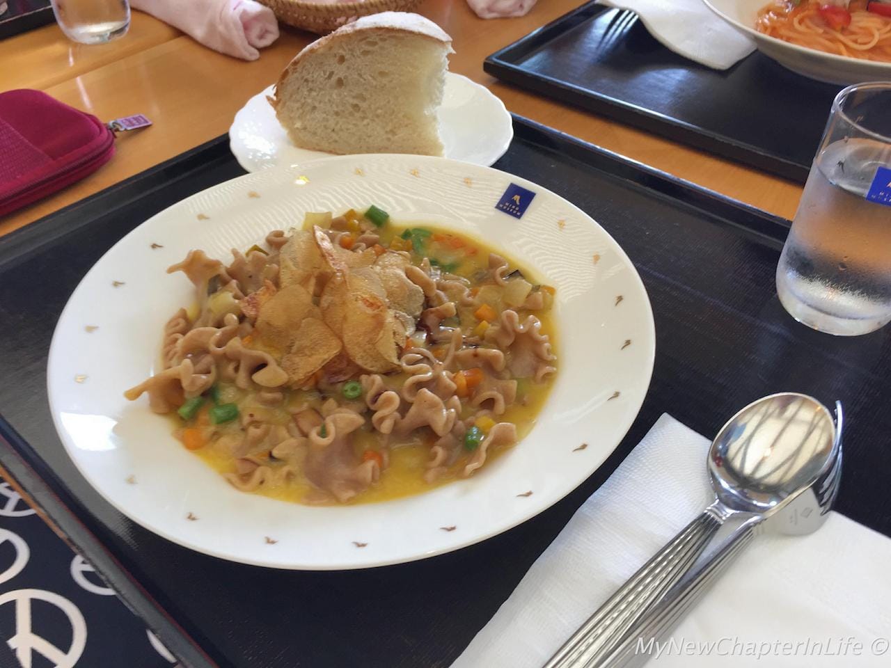 Reginette pasta (emmer & durum) with seasonal vegetables and handmade bread