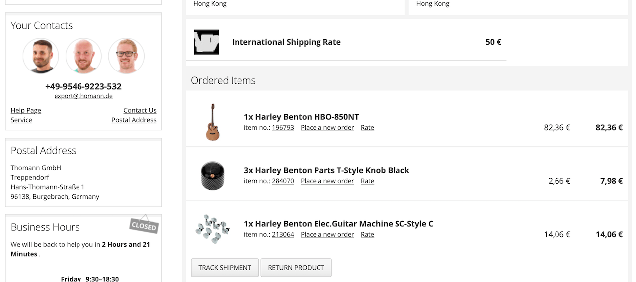 Online ordering via the Thomann GmbH